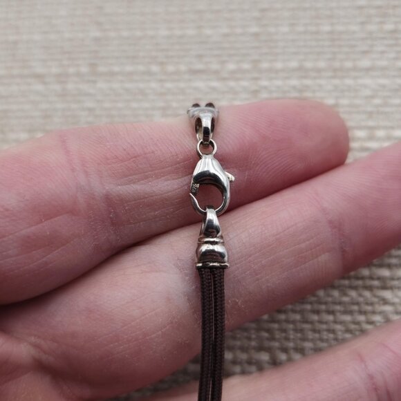 7.5 Inch Sterling Silver And Leather Rustic Oval Bracelet B486 - Picture 5 of 7